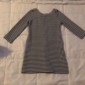 Navy blue and white striped dress